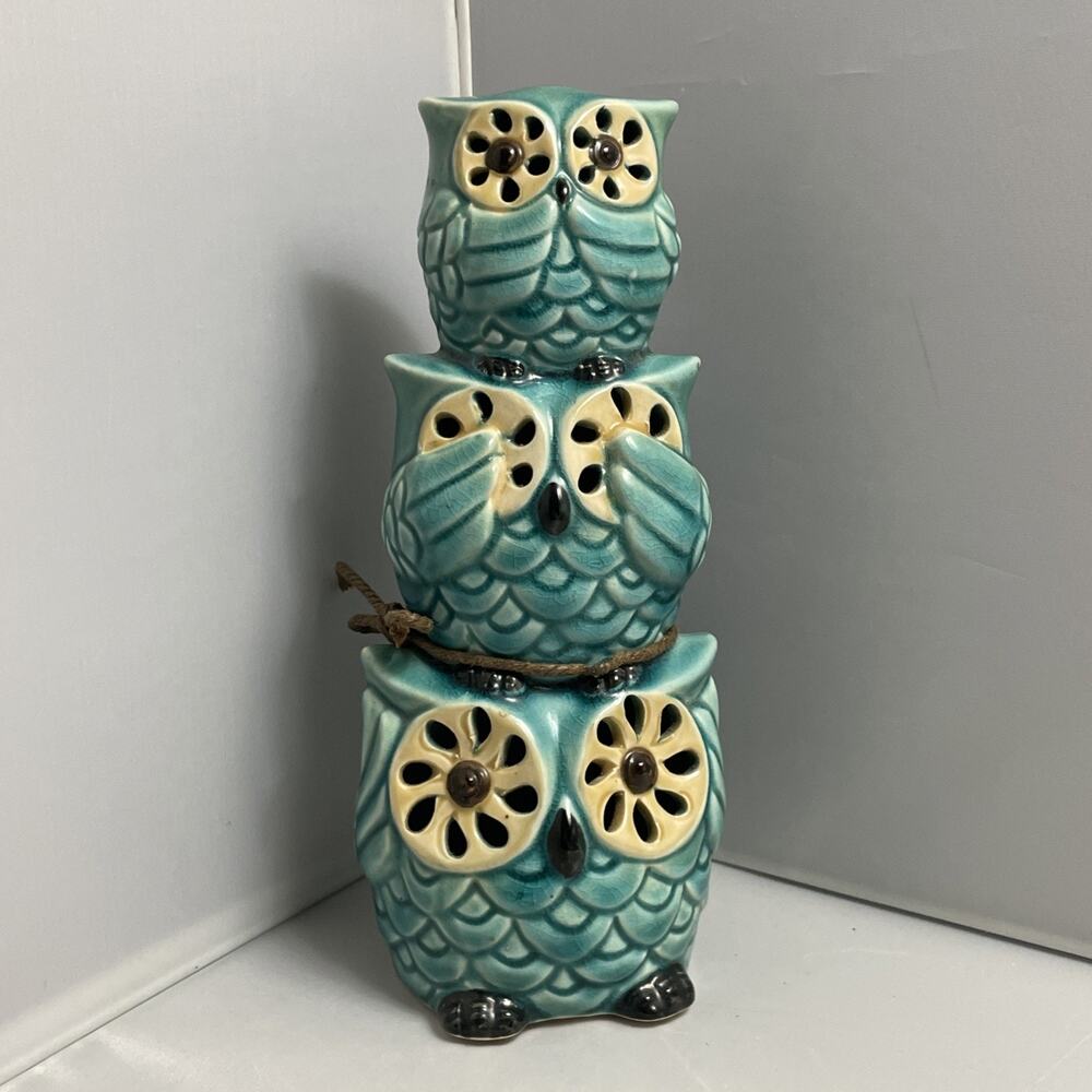 Ceramic Glazed‎ Aroma Diffuser Turquoise Owl Hear See Speak No Evil